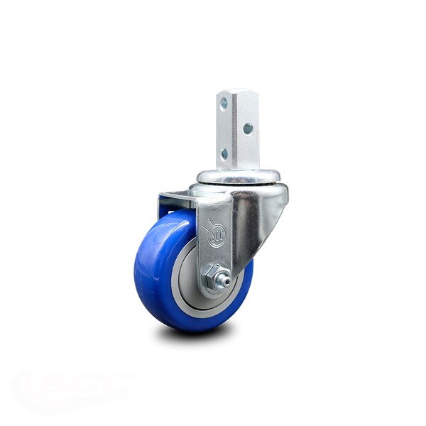 3 Inch Blue Polyurethane Wheel Swivel 3/4 Inch Square Stem Caster SCC